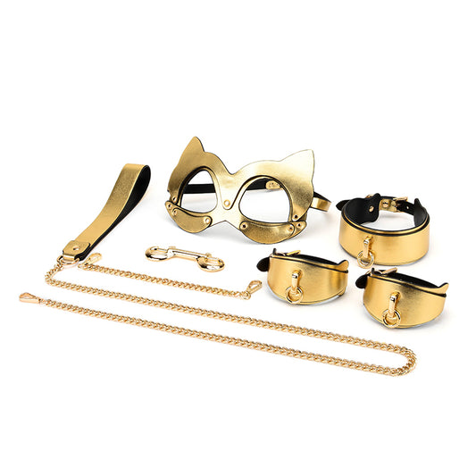 K8 Gold&Silver Collar Handcuffs Leather Set