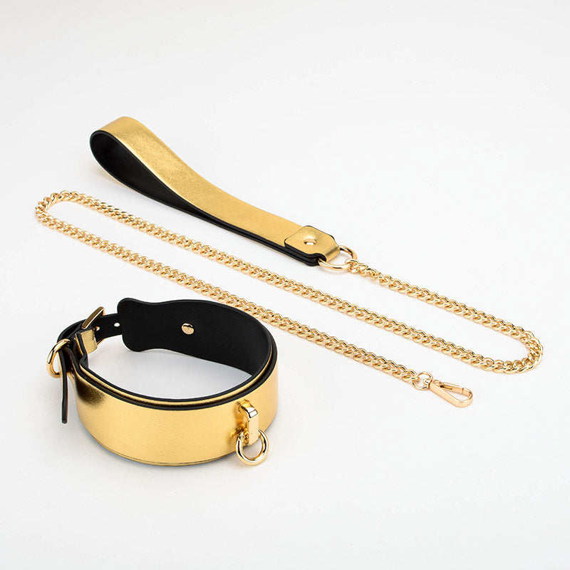 K9 Gold&Silver Collar Handcuffs Leather Set