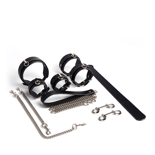 Minimalist O-ring Collar Handcuffs Leather Set