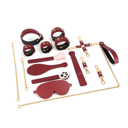 Dog Paw D-ring Collar Handcuffs Leather Set