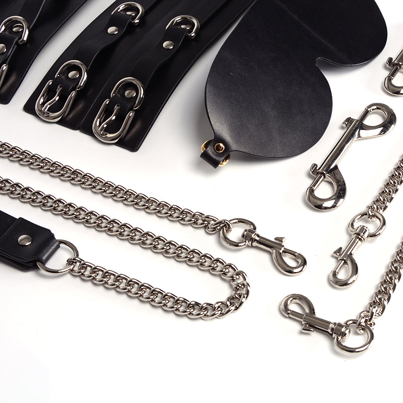 D-ring Collar Handcuffs Leather Set